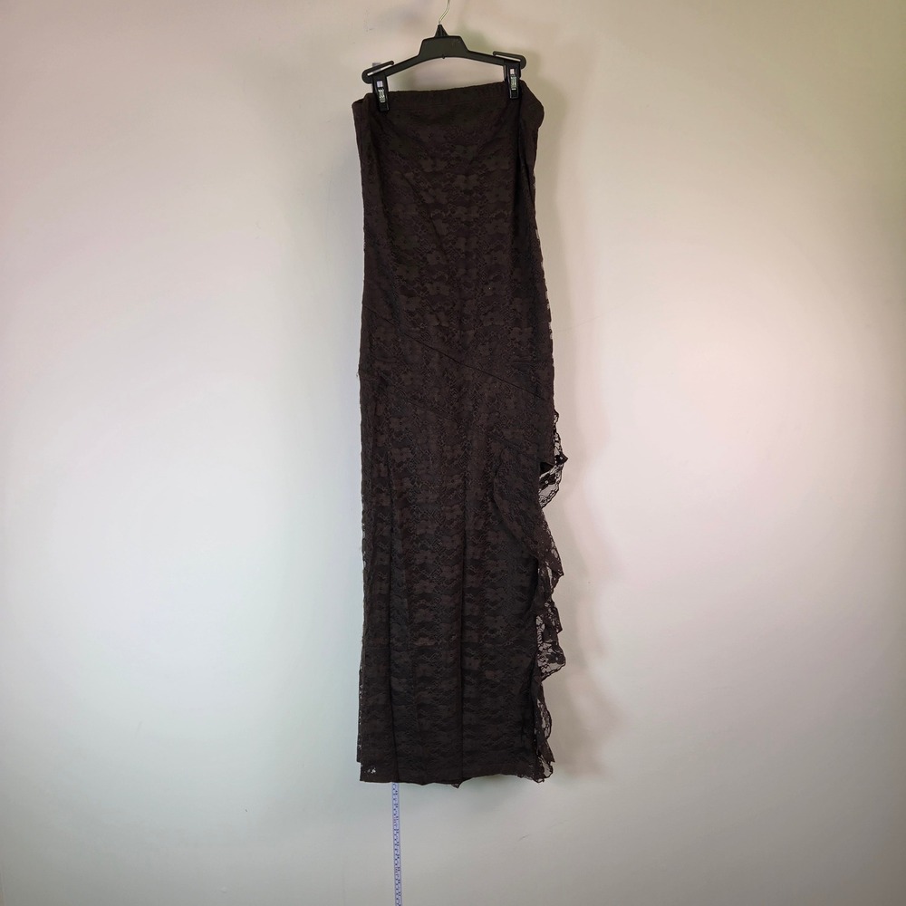 For Justify Brown Floral Lace Strapless Ruffle Maxi Dress Large